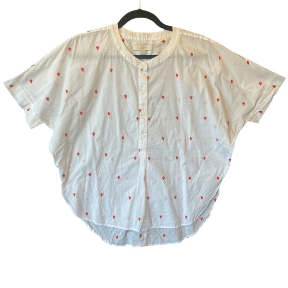 LOFT Tops - Ann Taylor Loft Rooster blouse M White Relaxed Popover Lightweight cotton top